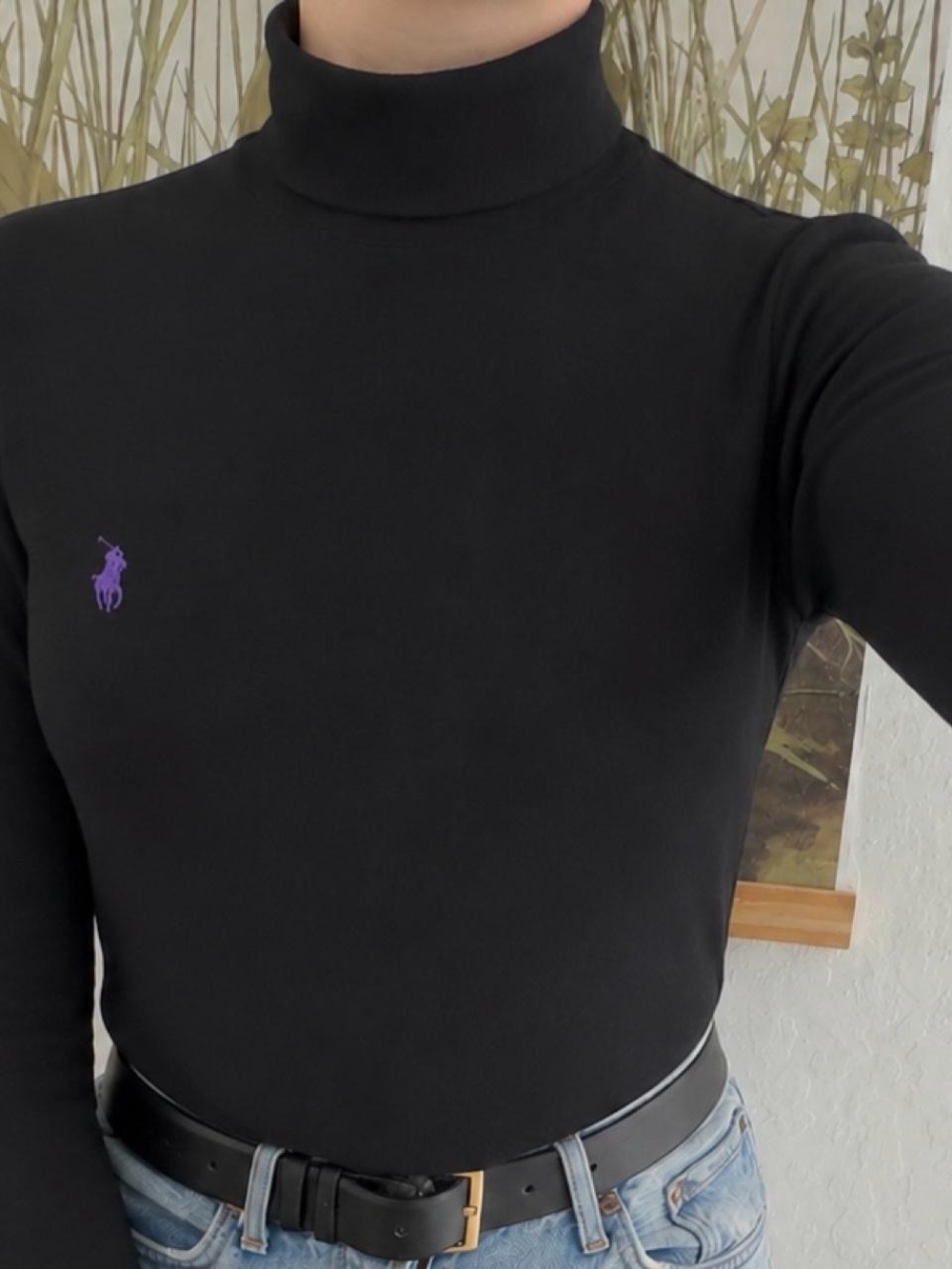 Ralph Lauren Black Turtleneck with Purple Polo Emblem